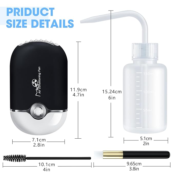 Lash Fan Eyelash Extension Supplies with USB Mini Portable Fans 3 Lash Shampoo Brush 50 Eyelash Mascara Brushes 1 Plastic Wash Bottle for Lash Extension（Black）