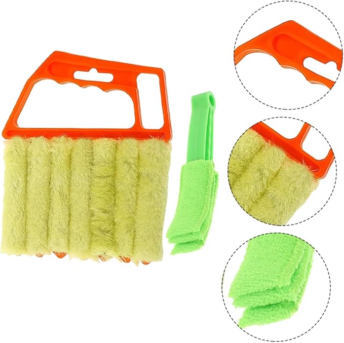 Balacoo 2pcs Window Blinds Cleaning Brushes Set with 7-Tooth and 3-Tooth Heads, Handheld Blinds Brush for Window Shutter and Air Conditioner Vent Cleaning, Orange and Green Colors