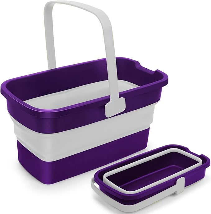 Collapsible Mop Bucket for Cleaning with Handle, Silicone Square Wash Bucket for Windows Cleaning Car Washing,Cleaning Supplies Organizer Plastic Water Bucket