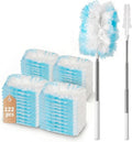 122 Count Heavy Duty Duster Refills with 2 Pack Extendable Handle, Disposable Duster Refills for Ceiling Fans, Blinds & Sofa, Compatible with Most Handles