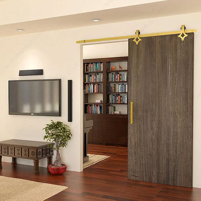 Rio Salto Gold Barn Door Hardware Kit 72" Adjustable Length 6FT Track, Diamond Shaped Rollers, Sliding Door Modern for Closet Bathroom Office Brushed Gold (6ft Diamond Shape)
