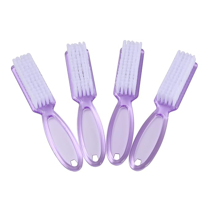 Yebeauty Nail Brush Fingernail Cleaner, 4 Pack Hand Scrub Cleaning Brush Plastic Hand Finger Toes Scrubbing Brush, Pedicure Nail Scrubber,Clear Purple