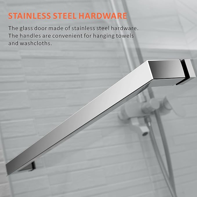 Frameless Shower Door 56-60'' W x 62'' H with 3/8" (10mm) Clear SGCC Tempered Glass,Chrome Stainless Steel Handles Shower Glass Door for Bathtub,Tub Shower Door Double Sliding Reversible Installation