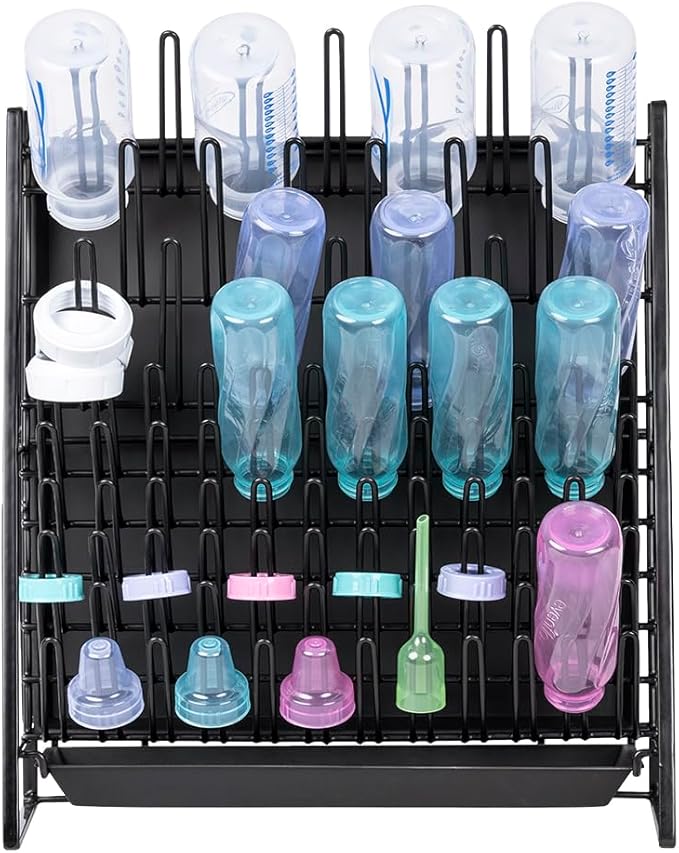 Drying Rack for Lab Glassware and Bottles - Laboratory Draining Dryer Stand for Countertop, Space Saving Steel Wire Frame - Station for Baby Feeding Bottle