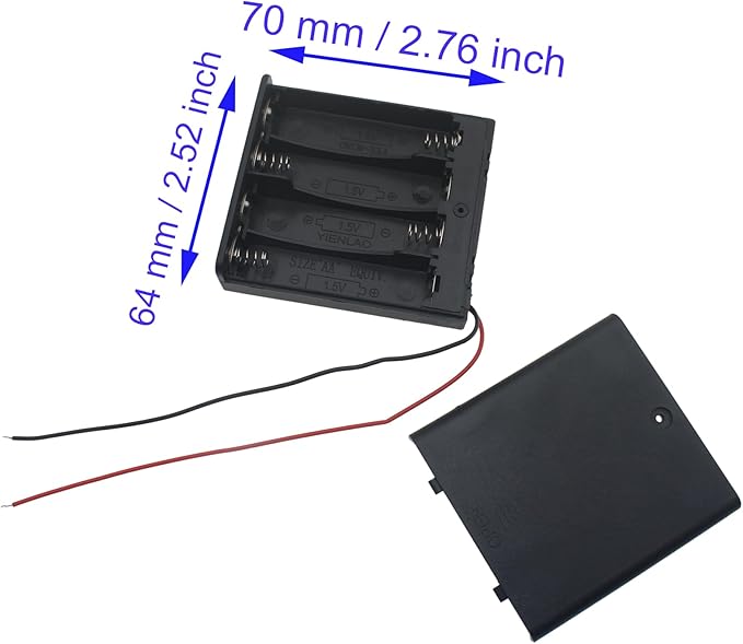 4 PCS 4 Slots AA Battery Holder Bundle with Switch and Leads Plastic AA Battery Case 4 X 1.5 V AA Battery Storage Box with Cap