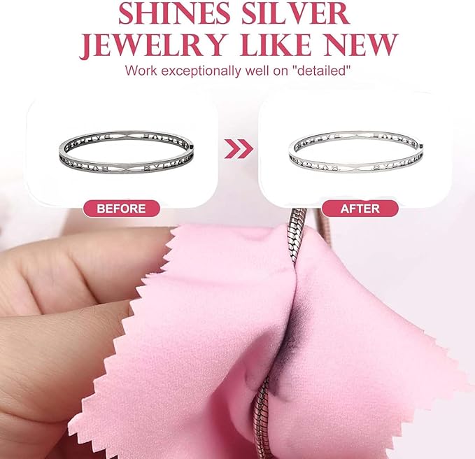 JUNXINSHUN 50pcs Jewelry Cleaning Cloth Pink Polishing Cloth for Sterling Silver Gold Platinum Small Silver Polish 8x8cm (Pink)