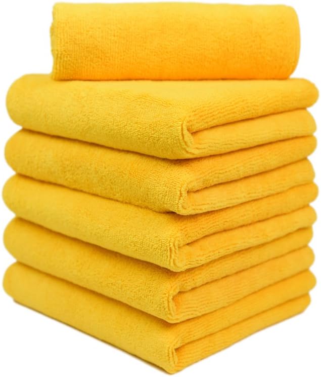 CARCAREZ Premium Microfiber Detailing Towels, 340 GSM Lint Free Car Buffing Waxing Polishing Drying Towel, 16x16 inch, Pack of 6 (Yellow)