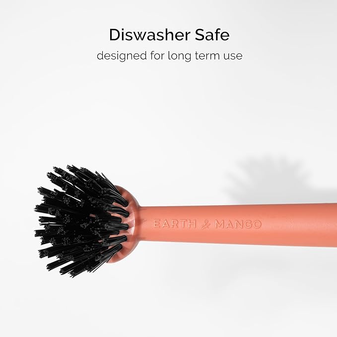 Earth & Mango Magnetic Dish Brush with Scraper – Snaps to Sink – Terracotta Clay