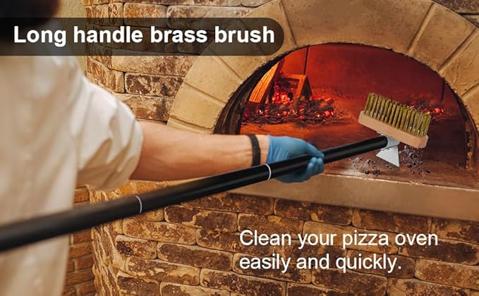 Pizza Oven Brush with Scraper, Brass Bristles Grill Brush with 33 or 47 Inch Long Handle, Pizza Oven Accessories