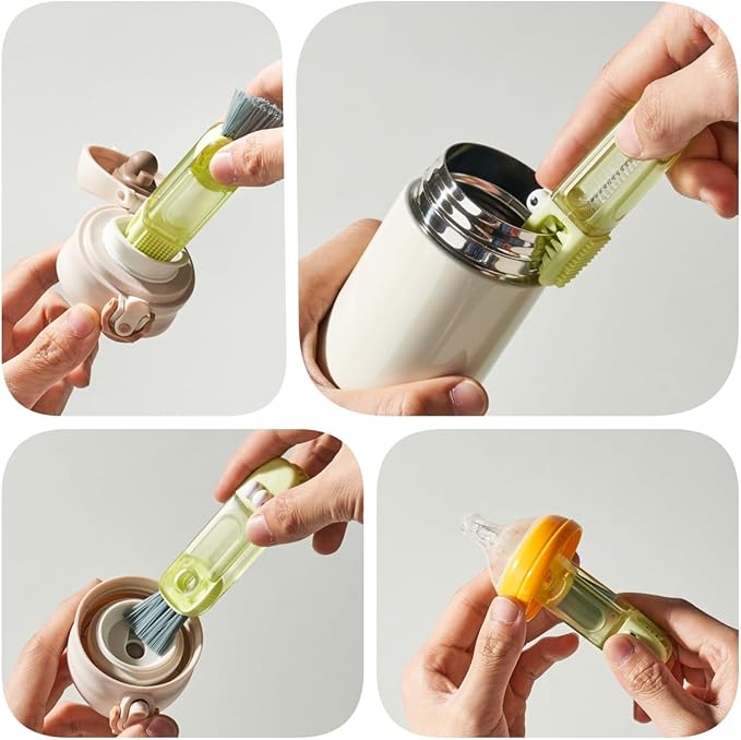 4-in-1 Bottle Cleaning Brush Set, Multifunction Silicone Cup Lid Gap Cleaner, Home Kitchen Crevice Cleaning Tools, 3 Pcs, Green