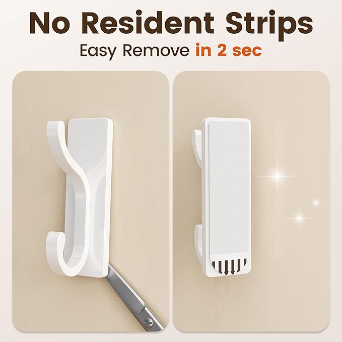 pickpiff Wall Hooks with Adhesive Strip - Easy to Remove, No Residue, Strong Heavy Duty Sticky Towel Hook, 4 Pack White