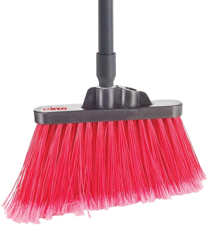 Winco Angled Broom with 48" Fiberglass Handle, Flagged Bristles