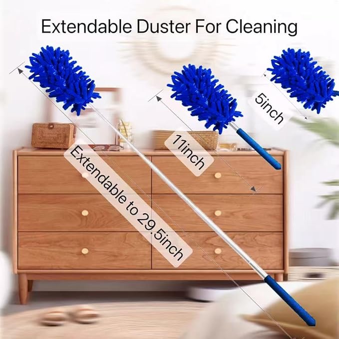 Microfiber Duster for Cleaning,6 Pcs Hand Washable Dusters with 11" to 29.5" Reachable Pole,Small Dusters for Cleaning Office Car Computer Furniture Sofa Ceiling Fan (Navy)