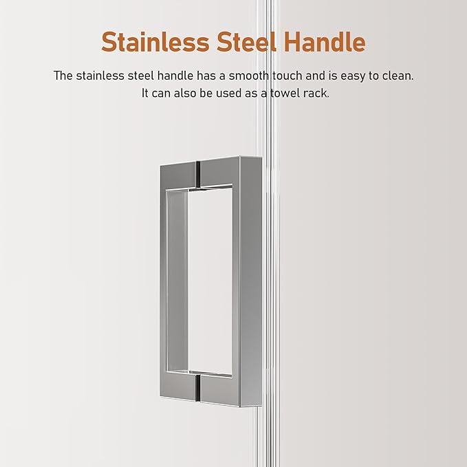 46-48 Inch Frameless Sliding Shower Door, 76" Height, 5/16" (8mm) Clear Tempered Glass, Smooth Gliding Track & Anti-Jumping System, Stainless Steel Chrome Finish