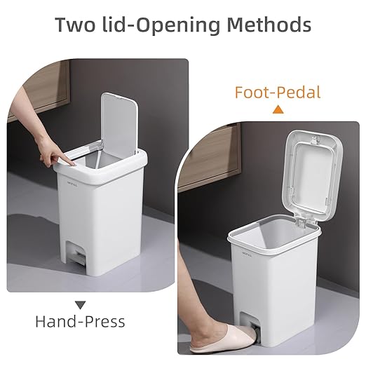 MOPALL 16.5L/4.4Gal Bathroom Trash Can with Lid Soft Close, Slim Trash Can with Pop-Up Lid & Step On Foot Pedal, Garbage Can Waste Bin Trash Bin Wastebasket for Home Kitchen Garage Apartment Office RV