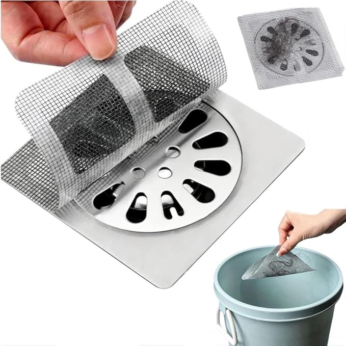Disposable Drain Hair Covers 50 Pcs, Shower Drain Hair Catcher, Waterproof Mesh Cover Floor Drain Filter Stickers for Tub, Bathroom, Kitchen Sink & Laundry, Stick Hair Stopper to Trap Hair & Lint