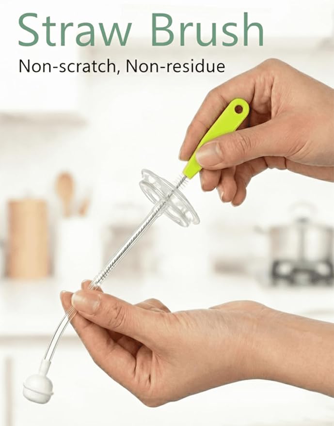 Baby Bottle Brush Set, 2Pcs Nylon Bottle Brush with Stand, 2 Hidden Nipple Brush, 2 Straw Brush, 1 Lid Brush, Bottles Brush Cleaner for Baby Bottle, BPA-Free(Green)