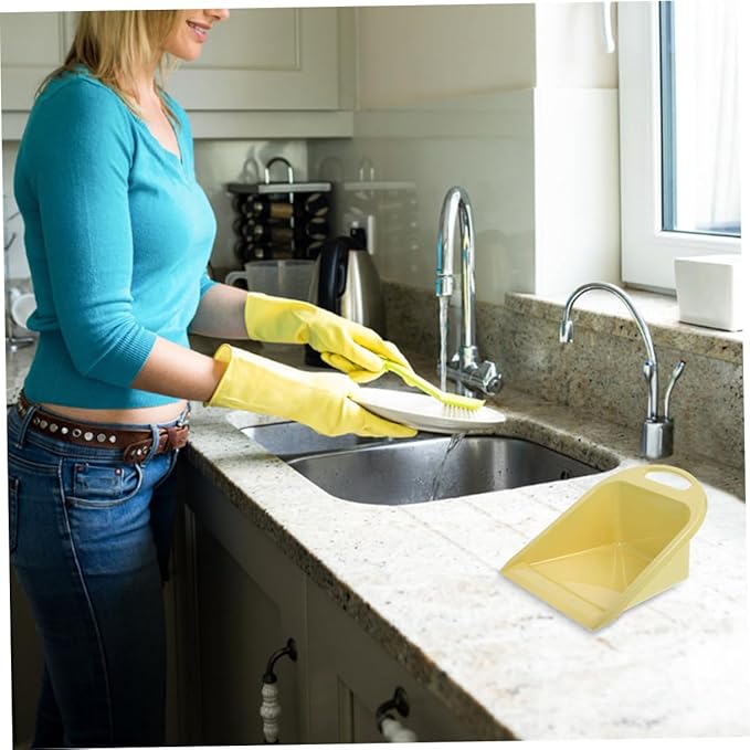 Veemoon 2pcs Small Handheld Dustpan Set with Handle, Lime Yellow Tabletop Dust Collector for Office and Home Cleaning, Reusable Portable Desk Trash Shovel