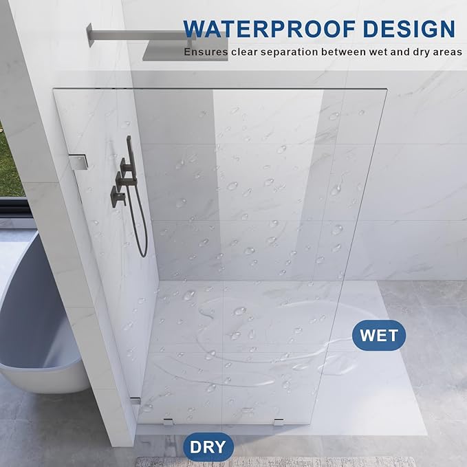 39" W ×80" H Shower Glass Panel, Frameless Fixed Glass Shower Panel with Clamps, 3/8" (10mm) Thick Clear Certified Tempered Shower Door, Bathroom Shower Screen in Bright Chrome UKH07B2-39X80-CH