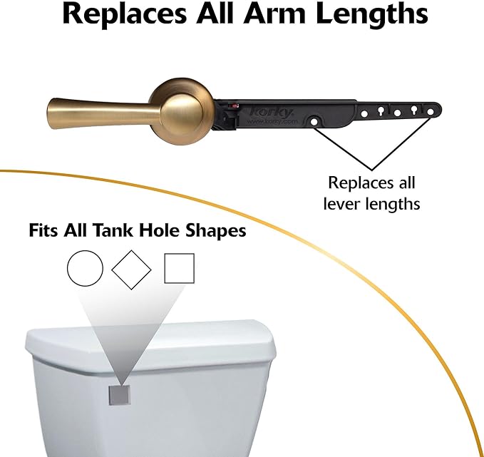 Korky 6094BP StrongARM Tank Lever, Universal to Fit Front Angled Side Left and Right Mount Toilets, Brushed Gold, Simple Style