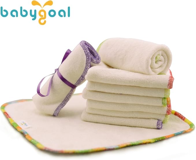 babygoal Reusable Rayon from Bamboo Baby Wipes, 12 Pack Washable Small Size Saliva Towel Face Washcloths, Cloth Wipes 8‘’x8‘’