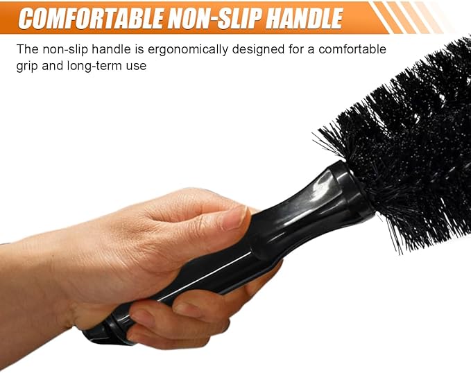 Car Wheel & Tire Wash Brush, Soft Bristle Car Wheel Detailing Cleaning Brush with Short Handle, Multipurpose Vehicle Wheels Rims Scrub Brushes for Auto, Truck, SUV, Motorcycles (Black)