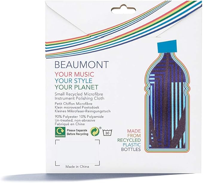 Beaumont Musical Polishing & Cleaning Patterned Neon Arcade Instruments Trumpet Clarinet Sax Flute Recycled Microfibre Cleaning Cloth Brass Silver 25 x 25cm (BFC-NA)
