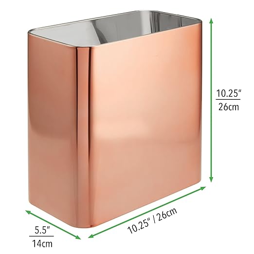 mDesign Small Metal 2.4 Gallon/9 Liter Trash Can Wastebasket Garbage Bin for Bathroom, Slim Rubbish Waste Bin Trashcans - Mirri Collection - Rose Gold