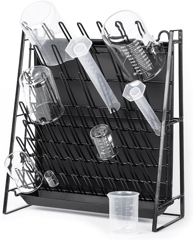 Drying Rack for Lab Glassware and Bottles - Laboratory Draining Dryer Stand for Countertop, Space Saving Steel Wire Frame - Station for Baby Feeding Bottle