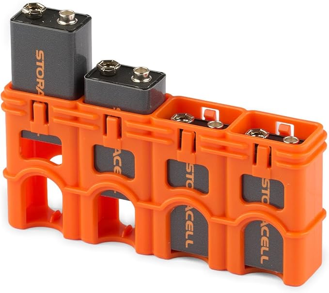 Storacell by Powerpax Slimline Battery Storage Container - Holds 4 - 9 Volt Batteries, Orange, 1 Count (Pack of 1)
