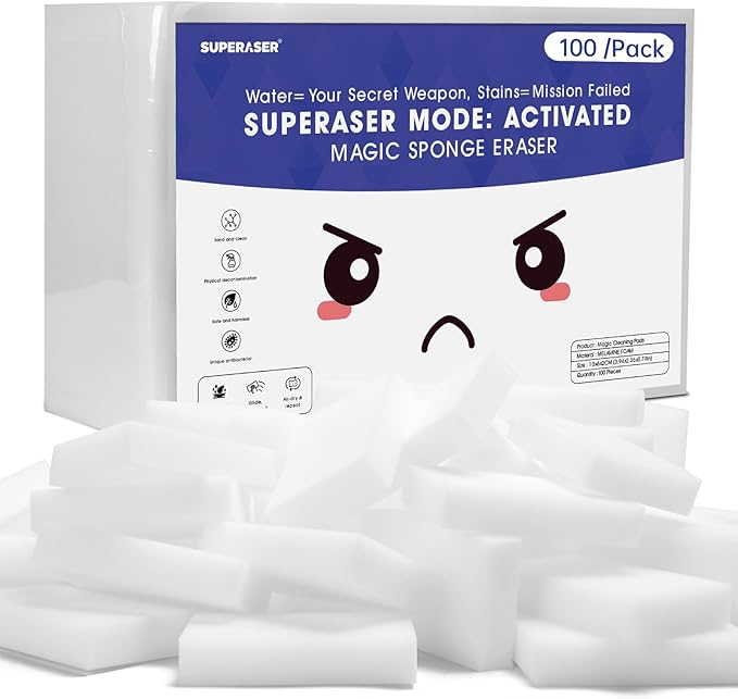 Magic Sponge Eraser, Bulk 100 Pack of Industrial Melamine Sponges for Janitorial, Office & Deep Cleaning Duties