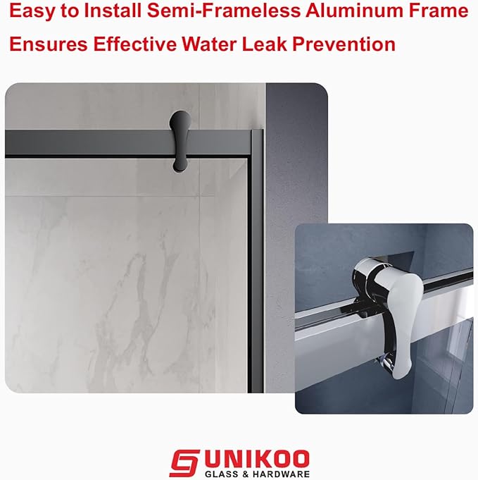 46"-48" W X 76" H Double Sliding Shower Door with Frame - Brushed Nickel Hardware, 8mm Tempered Glass, Stainless Steel Hanger Rollers, Easy-Cleaning Coating, Through-Glass Towel Bar & Knob