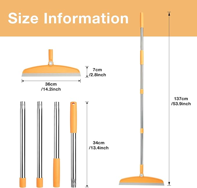 Silicone Air Broom,Multifunction Magic Broom with Long Handle，Adjustable Rubber Squeegee Sweeping Water for Indoor Hardwood Floors,Kitchen,Concrete Floor,Bathroom Tile(Gray Yellow)