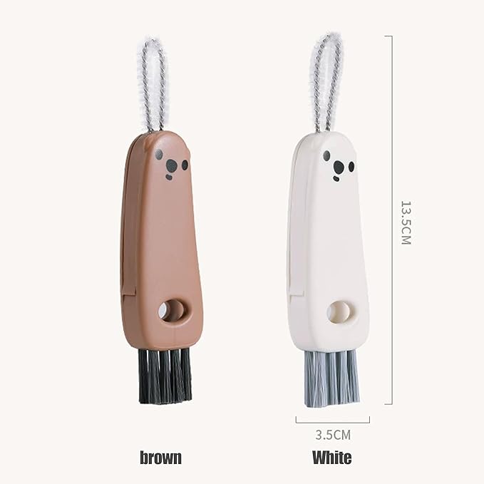 3 in 1 Cup Lid Gap Cleaning Brush Multifunctional Bottle Cleaning Brush for Water Bottle Cup Lid Gap for Gaps of Various Containers (Brown White（Bear）)