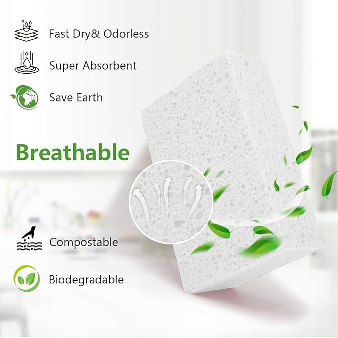 Cleaning and Washing Sponge, 3 Pack Large Extra Thick Heavy Duty Sponge Multi-Purpose for Kitchen Bathroom Bike Boat Car, Natural Cellulose Sponges 4" X 6" X 2" (White)