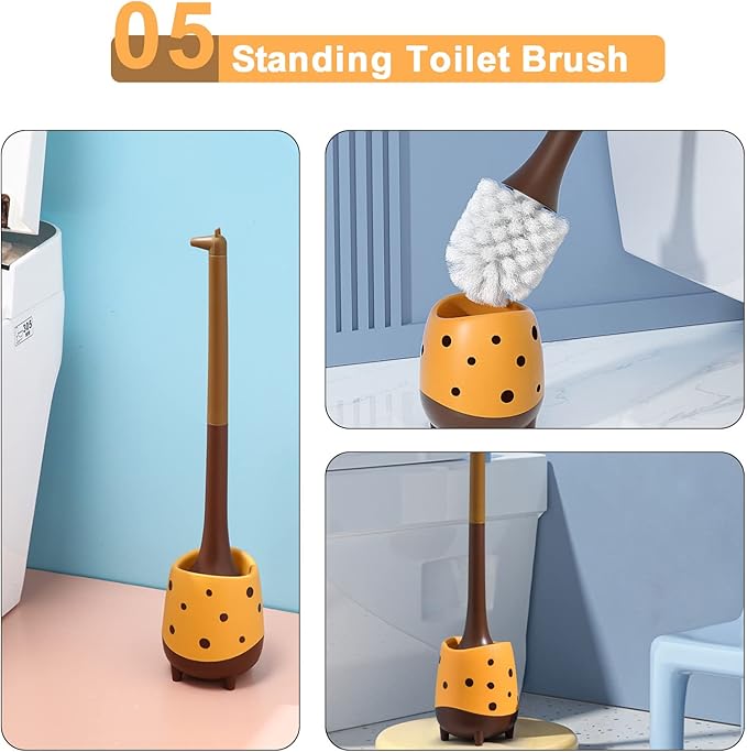 Toilet Brush Giraffe Shape,Cute Shape Look, PP Bristles Round Brush, Compact Size Toilet Brushes Floor Standing, 1-Pack
