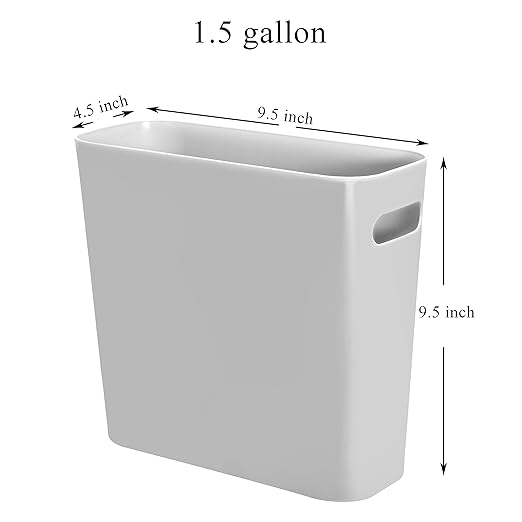 Youngever 1.5 Gallon Slim Trash Can, Plastic Garbage Container Bin, Small Trash Bin with Handles for Home Office, Living Room, Study Room, Kitchen, Bathroom (1 Pack Grey)