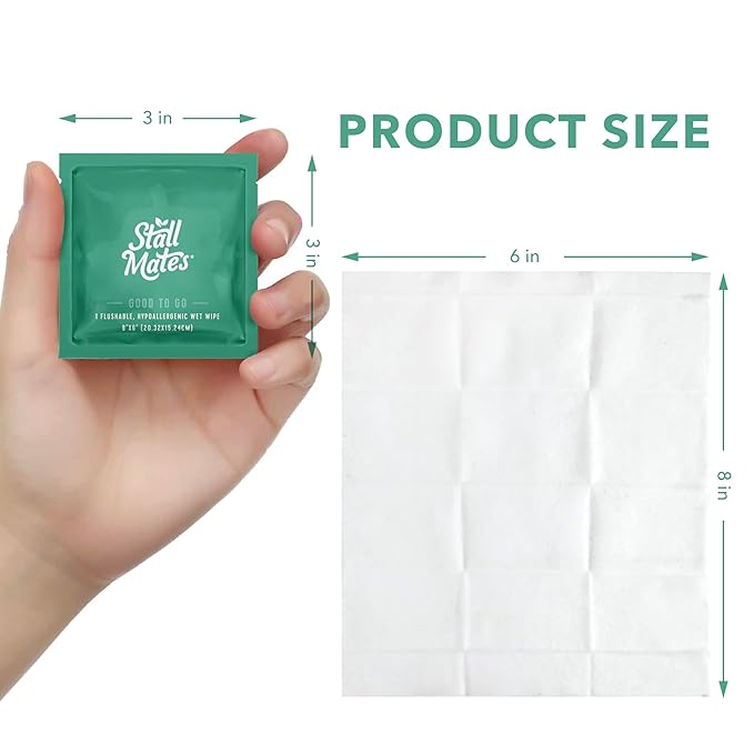 Stall Mates Wipes - Flushable Wipes, Individually Wrapped, Travel Friendly, Unscented with Vitamin-E & Aloe, (30 on-the-go singles)