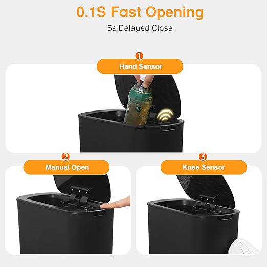 Bathroom Trash Can with Lid 5 Gallon Black Motion Senor Automatic Garbage Cans for Kitchen,Bedroom, Office, Living Room