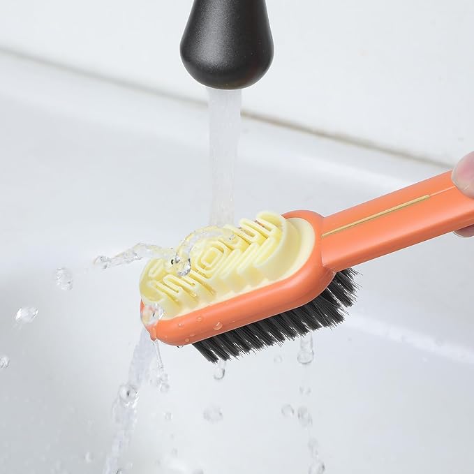 2 in 1 Multifunctional Shoe Brushes, Orange Long Handle Shoe Cleaning Tools Supplies Soft Plastic Bristles 360° Thorough Cleaning for Suede & Nubuck Cleaning