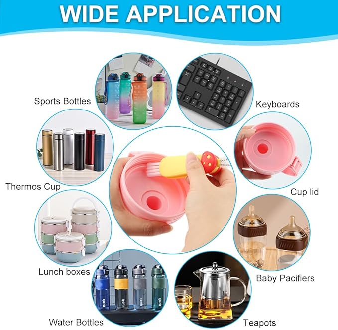 3 in 1 Multifunctional Lid Gap Cleaning Brush Set - Cup, Bottle, Sport Water Bottle (Pink, Yellow, Blue)