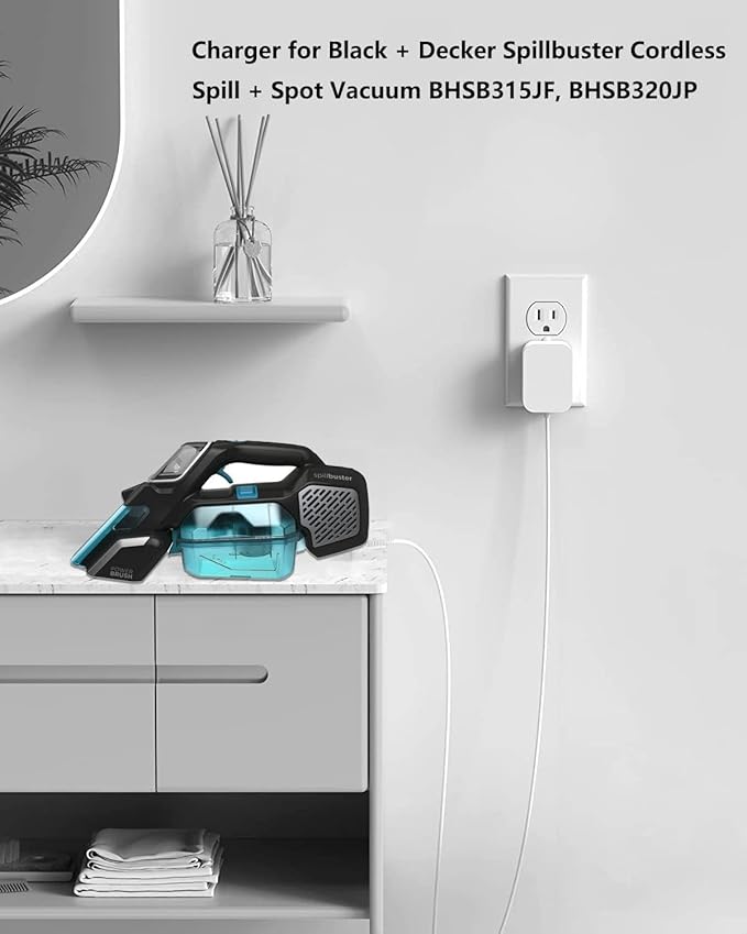Sweeper Charger Compatible with Black + Decker HFS115J10, HFS215J01, HFS215J26QV, HFS413J10, HFS413J18, HFS413J33, BHSB315JF, BHSB320JP Floor Sweeper/Spillbuster Cordless Spill + Spot Cleaner.