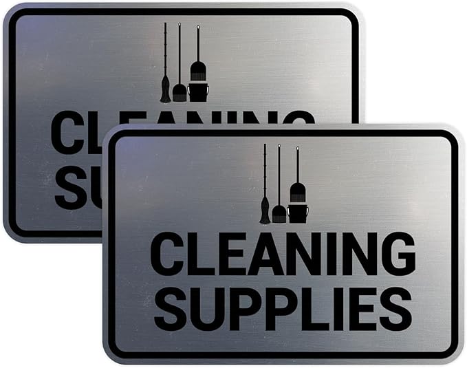 Signs ByLITA Classic Framed Cleaning Supplies Sign (Brushed Silver) - Small 2 Pack