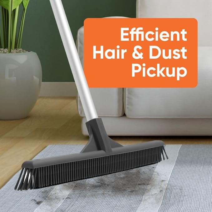 Superio Silicone Broom Head – Carpet Rake & Rubber Broom for Pet Hair on Carpet & Hardwood Floors, Slim Design for Floor Cleaning – Head Only