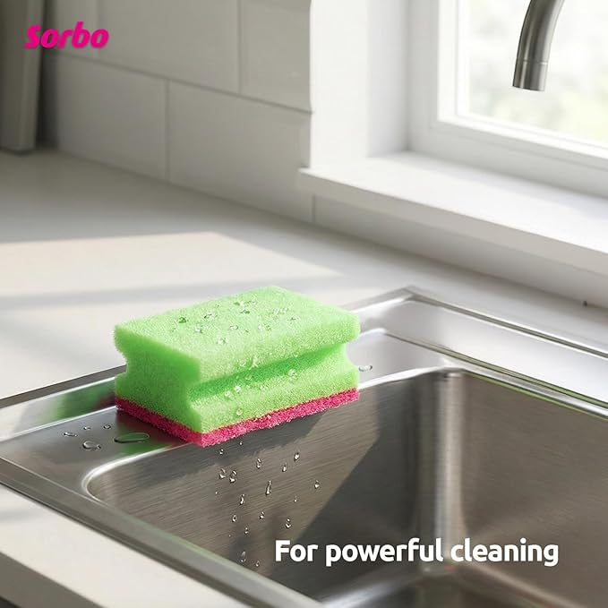 Sorbo Scouring Sponges, Non-Scratch Extra Grip and Super Absorbent Cleaning Scourers Ideal for Home and Kitchen Cleaning, Each Pack Includes 6 scourers in Assorted Colours