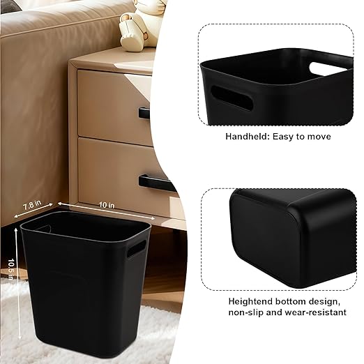 UUJOLY Small Bathroom Trash Can with Trash Bag Wastebasket Garbage Can for Bathrooms, Laundry Room, Kitchens, Offices, Kids Rooms, Dorms, 3.5 Gallons, 3 Pack (Black)