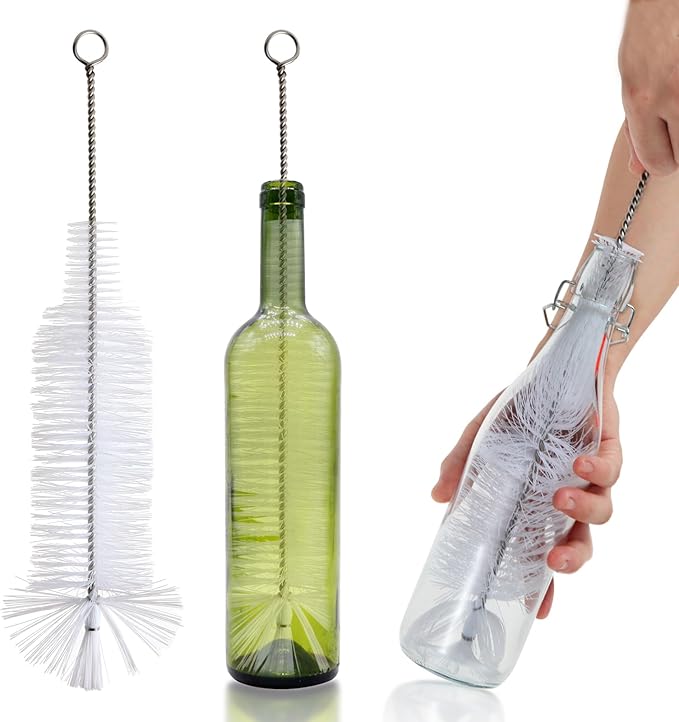 Bottle Brush-Ideal for Cleaning Narrow Neck Swing Top Glass, Brewing, Wine, Beer, Soda, Spray, Kombucha Bottles (White+1Pack)