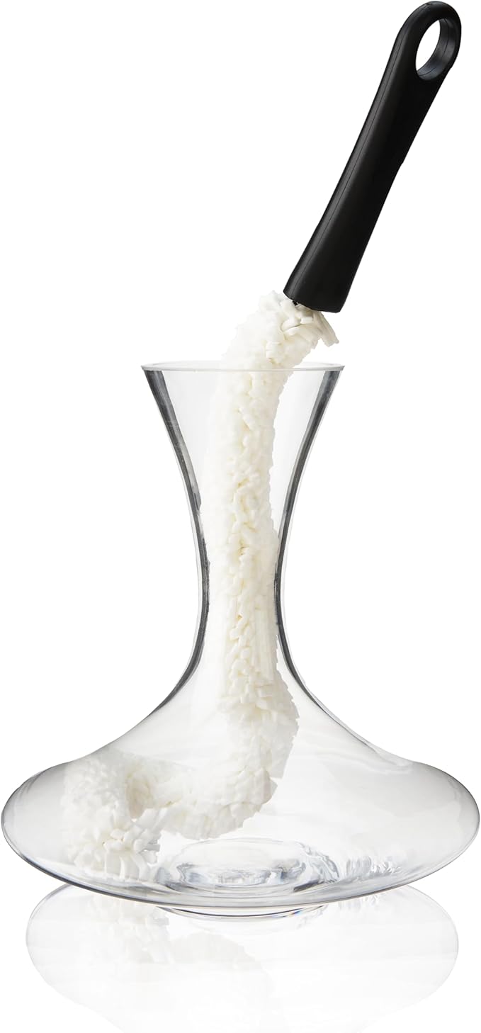 True Decanter and Growler Brush Multipurpose Glassware Cleaner, No-Scratch High-Tensile Foam Reusable Cleaning Accessory with Ergonomic Handle, White