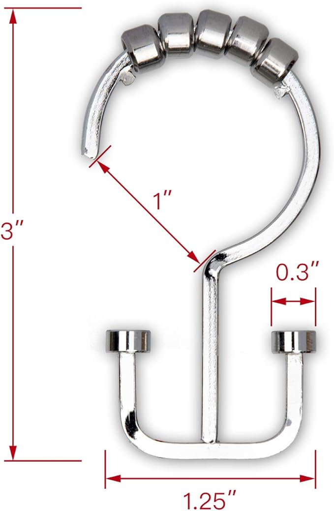 Utopia Alley HK1SS Deco Flat Double Roller Shower Curtain Hooks; Chrome