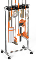 No-Drill Broom Holder Laundry Room Organization, Movable Cleaning Supplies Organizer, Cleaning Cart with 10 Racks and 12 Hooks, Broom and Mop Holder for Kitchen Laundry Garden Garage